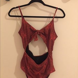 Orange Floral Cutout One Piece